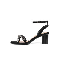 百丽圆跟一字带凉鞋女24夏季真皮闪耀水钻凉鞋BY336BL4 黑色 37