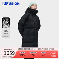 FILA FUSION 斐乐潮牌女士长款羽绒服2023冬时尚保暖连帽外套 165/84A/M