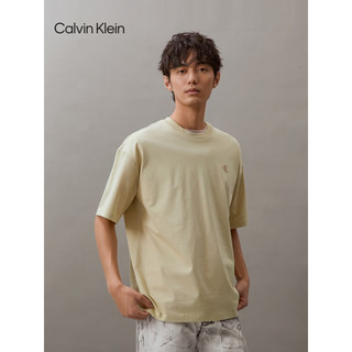 Calvin Klein Jeans24春夏男女中性纯棉通勤字母宽松重磅T恤J400377 LFU-豆汁黄 S