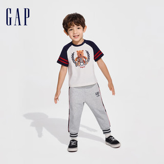 Gap男幼童2024春季新款纯棉小熊logo撞色短袖T恤儿童装上衣890230