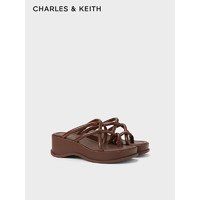 CHARLES&KEITH24春季厚底拖鞋套趾交叉带凉鞋女CK1-80580142 Animal Print Brown棕色 38