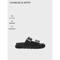 CHARLES&KEITH24春季铆钉皮带扣外穿平底拖鞋女CK1-70381029 Black黑色 36