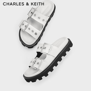 CHARLES&KEITH24春季铆钉皮带扣外穿平底拖鞋女CK1-70381029 White白色 39