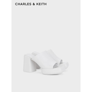 CHARLES&KEITH24春季方头厚底一字高跟外穿拖鞋CK1-60361502 White白色 38