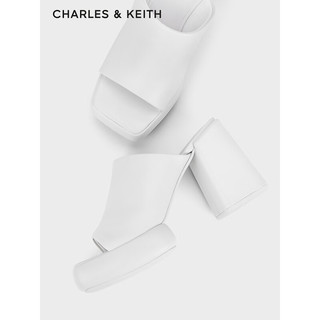 CHARLES&KEITH24春季方头厚底一字高跟外穿拖鞋CK1-60361502 White白色 40