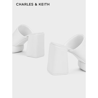 CHARLES&KEITH24春季方头厚底一字高跟外穿拖鞋CK1-60361502 White白色 34