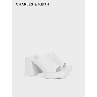 CHARLES&KEITH24春季方头厚底一字高跟外穿拖鞋CK1-60361502 White白色 34