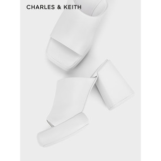 CHARLES&KEITH24春季方头厚底一字高跟外穿拖鞋CK1-60361502 White白色 34