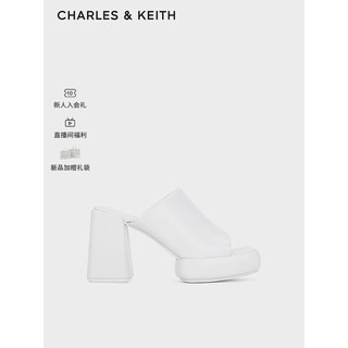 CHARLES&KEITH24春季方头厚底一字高跟外穿拖鞋CK1-60361502 White白色 34