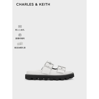 CHARLES&KEITH24春季铆钉皮带扣外穿平底拖鞋女CK1-70381029 White白色 36