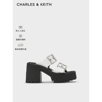 CHARLES&KEITH24春方头厚底铆钉皮带高跟拖鞋女CK1-80580147 White白色 36