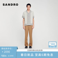 SANDRO2024早春男装经典休闲宽松格纹拼接衬衫上衣SHPCM01082 淡褐色 S