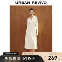 URBAN REVIVO UR2024春女装法式气质垂感显瘦polo领连衣裙UWG740003 米白 L