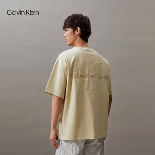 Calvin Klein Jeans24春夏男女中性纯棉通勤字母宽松重磅T恤J400377 LFU-豆汁黄 L