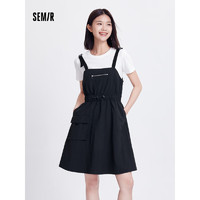 森马（Semir）连衣裙女工装风背带裙纯色T恤2024夏季 黑色90001 160/84A/M