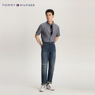 TOMMY HILFIGER 24春季男装休闲净色小绣标尖角扣修身版短袖衬衫35328 蓝灰色DW5 S （：120-130斤）