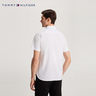 TOMMY HILFIGER 24春季男装休闲净色小绣标尖角扣修身版短袖衬衫35328 白色YCF S （：120-130斤）