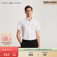 TOMMY HILFIGER 24春季男装休闲净色小绣标尖角扣修身版短袖衬衫35328 白色YCF S （：120-130斤）