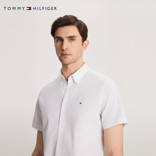 TOMMY HILFIGER 24春季男装休闲净色小绣标尖角扣修身版短袖衬衫35328 白色YCF L （：140-155斤）