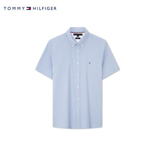 TOMMY HILFIGER 24春季男装休闲净色小绣标尖角扣修身版短袖衬衫35328 浅蓝色C14 XXL （：160-180斤）