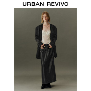 UR2024春季女装高街设计感拼接双排扣西装外套 正黑 L