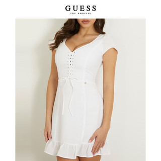 GUESS 24年新款春季女士纯白绑带初恋法式复古小白裙-W4GK98WG7B0 G011-白色 XS