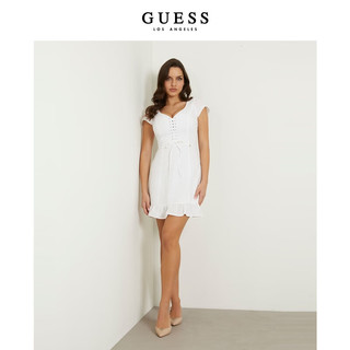 GUESS 盖尔斯 24年春季女士纯白绑带初恋法式复古小白裙-W4GK98WG7B0 G011-白色 XS