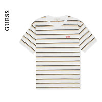 GUESS24年新款春季男士时尚赛博撞色横版条纹纯棉T恤-M4PI86K2Q40