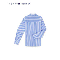 TOMMY HILFIGER24春季女装纯棉休闲条纹刺绣宽松长袖衬衫WW0WW41854 蓝白条纹0A4 38 （L）