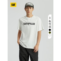 CAT卡特24春夏男撞色设计logo印花短袖T恤 白色 M