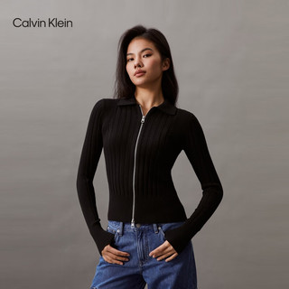 Calvin Klein Jeans24春夏女士休闲通勤双拉链POLO翻领针织开衫J223331 BEH-太空黑 S