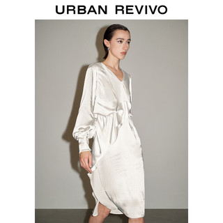 URBAN REVIVO UR2024春季女装摩登高级感荷叶边中长款连衣裙UWG740022 米白 XL