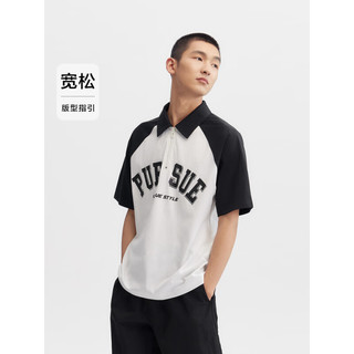 森马（Semir）POLO衫男2024夏季时尚撞色插肩袖短袖上衣美式复古学院风 白黑色调00319 185/100A/XXL