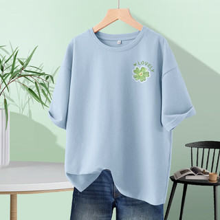 班尼路 短袖t恤女夏季纯棉2024年绿色夏日多巴胺穿搭时尚女装 水绿-油画小绿花K 5XL