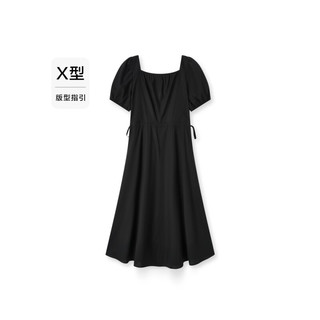 森马（Semir）连衣裙女方领泡泡袖抽绳2024夏纯色中长裙温柔 黑色90001 180/100A/XXXL