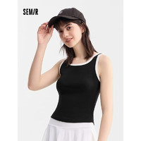 森马（Semir）背心女短款圆领内搭2024夏撞色紧身套头衫显瘦 黑色调00399 160/84A/M