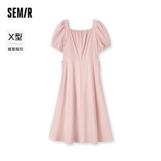 森马（Semir）连衣裙女方领泡泡袖抽绳2024夏纯色中长裙温柔 橡皮粉61201 155/80A/S