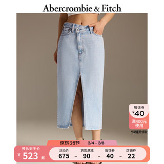 ABERCROMBIE & FITCH女装 24春夏美式时尚设计感复古牛仔中长半身裙 355678-1 浅色 24R (160/60A)