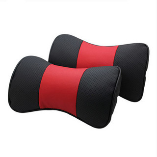 一对装 汽车头枕 真皮车用靠枕 U型颈枕 护颈枕 汽车用品 英菲尼迪q50lQ70QX50QX60ESQQX3 黑红色（不带标）一对装