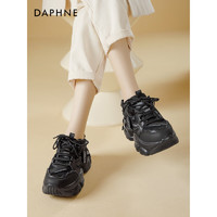 达芙妮（DAPHNE）老爹鞋女冬百搭增高保暖复古显瘦高颜值港风休闲运动鞋 黑色 36
