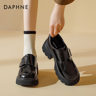 达芙妮（DAPHNE）厚底增高乐福鞋女2024春季高跟单鞋英伦学院黑色jk百搭小皮鞋 黑色 39