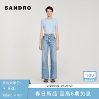 SANDRO2024早春女装法式时尚短款修身针织T恤上衣SFPTS01429 40/天蓝色 1