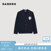 SANDRO2024早春男装深蓝V领印花休闲针织开衫上衣SHPTR00569 深蓝色 XL