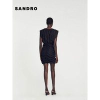 SANDRO2024早春女装法式黑色收腰褶皱无袖连衣裙SFPRO02870 黑色 38