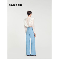 SANDRO2024早春女装法式优雅蕾丝镂空白色短款上衣SFPTO00660 10/白色 1