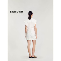 SANDRO2024早春女装法式白色抽皱包臀V无袖连衣裙SFPRO03529 10/白色 42