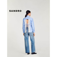 SANDRO2024早春女装法式镂空花朵蓝色条纹棉质衬衫SFPCM01108 D251/蓝色 2