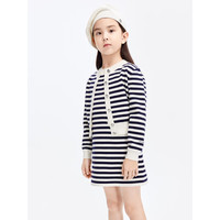 little MO&Co.little moco童装24春装女童条纹无袖针织连衣裙KBD1DRS018 蓝白条色 150/72