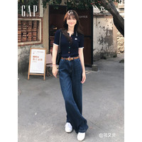 Gap 盖璞 女春夏翻领针织短袖 873677 海军蓝 L