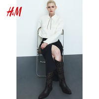 H&M2024春季女装下摆开衩斜纹布半身裙1222645 黑色 155/60A